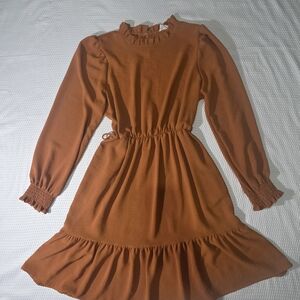 Elegant Long Sleeve Rust Dress